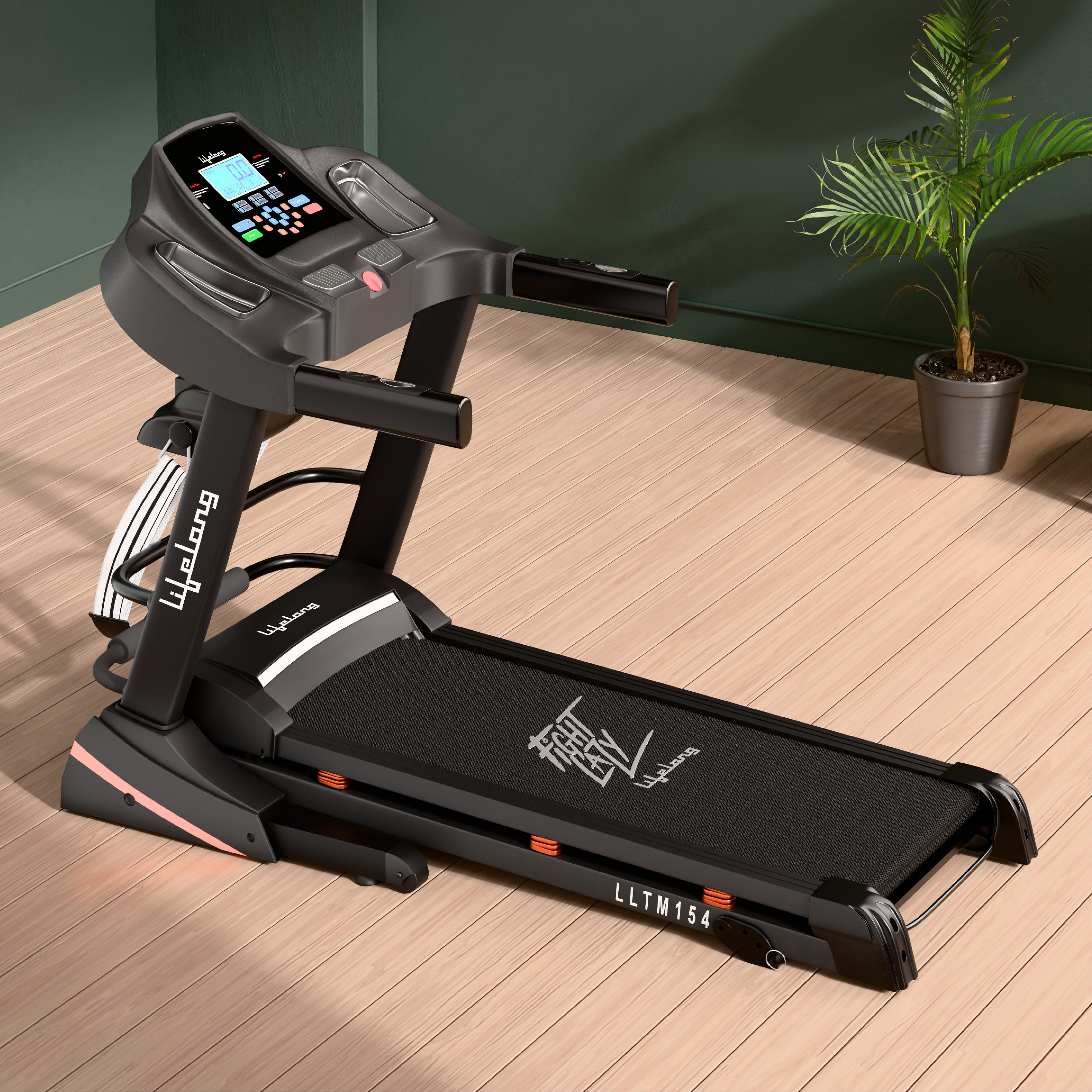 Treadmill with 3-Level Incline, Massager, LCD Display & App Support | 110kg Capacity