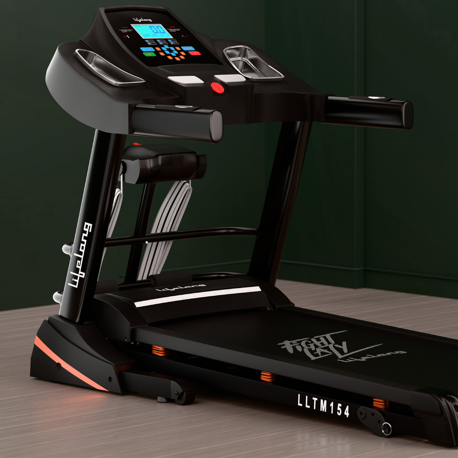 Treadmill with 3-Level Incline, Massager, LCD Display & App Support | 110kg Capacity