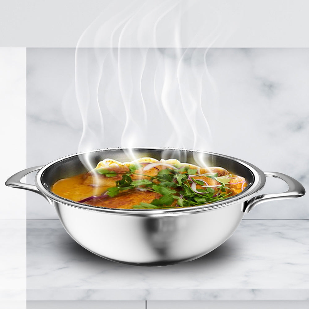 Triply Stainless Steel Deep Kadai with Lid – 1.7L, 20 cm