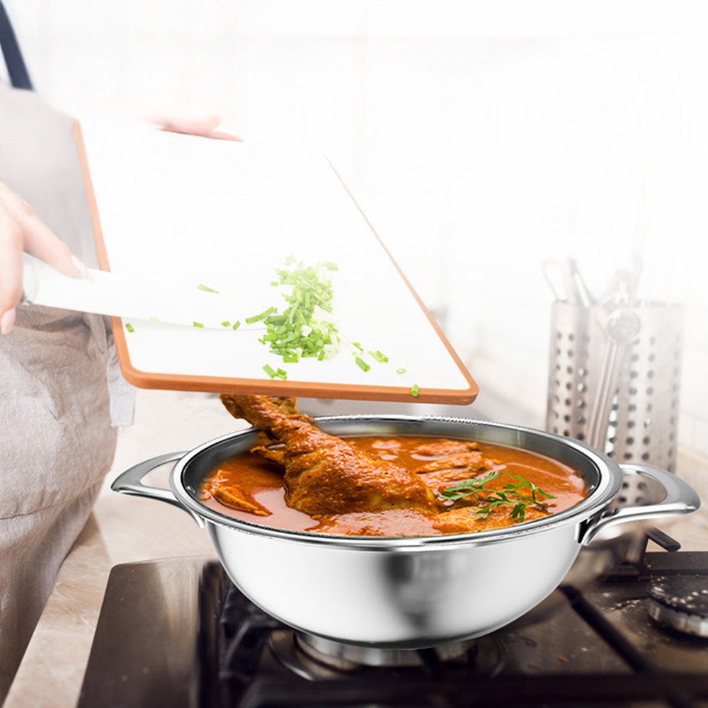 Triply Stainless Steel Deep Kadai with Lid – 1.7L, 20 cm