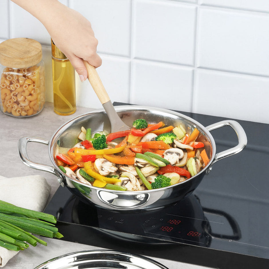 Lifelong Triply Kadhai with Steel Lid - Stainless Steel 26 cm Kadhai with 3.25 Litre Capacity Even Heat Distribution, Ideal for Frying & Sautéing, Induction & Gas Compatible Cookware(LLTPDK26, Silver)