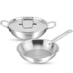 Lifelong Triply Cookware Combo – 24cm Fry Pan (1.5L) & 24cm Kadhai (2.5L) with Steel Lids, Soft Touch Handles, Induction & Gas Compatible (Silver, 2 Pcs)