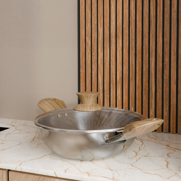 Triply Stainless Steel Kadai with Glass Lid
