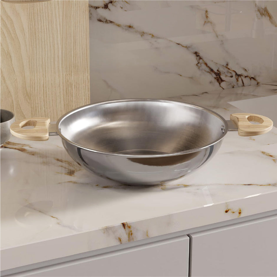 Triply Kadai for Cooking - Stainless Steel 24 cm Kadai with Glass Lid - 2.5 Litre Kadhai with Lid