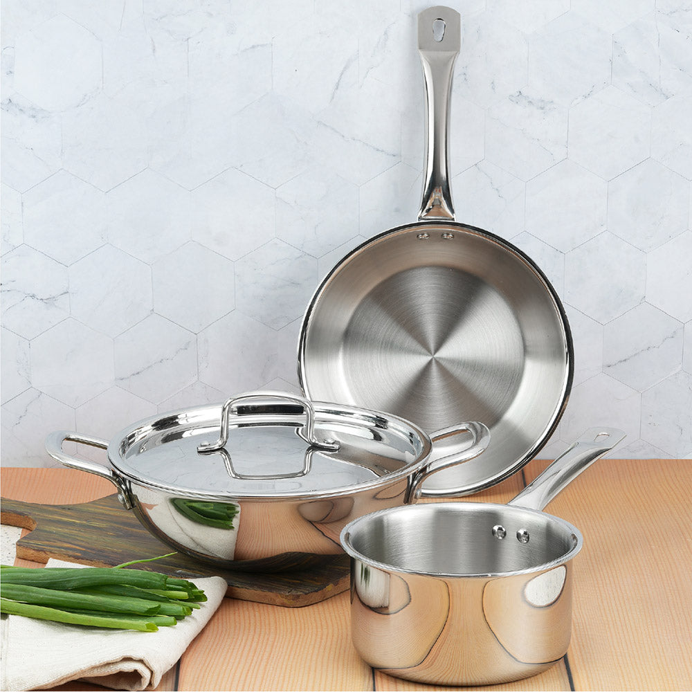 Lifelong Triply kadai 24cm (lid)+fry pan 22cm + sauce pan 16