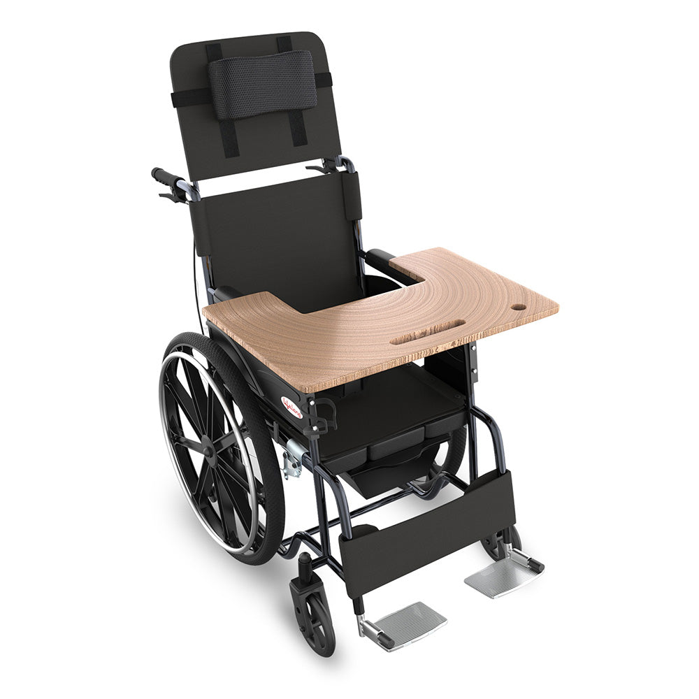 180° Reclining Commode Wheelchair with Utility Table