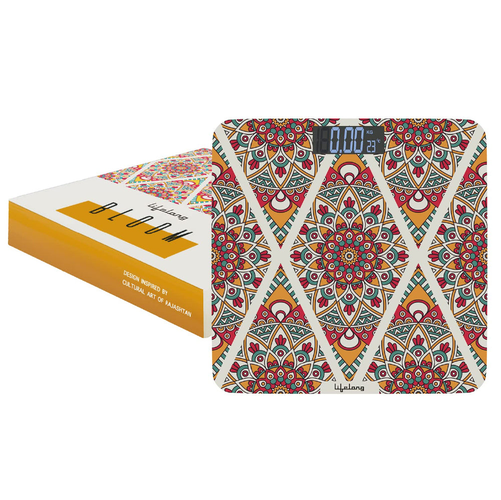 Lifelong LLWS54 Digital Weighing Scale, Rajasthan Design, LCD Display, Tempered Glass (Multicolor)