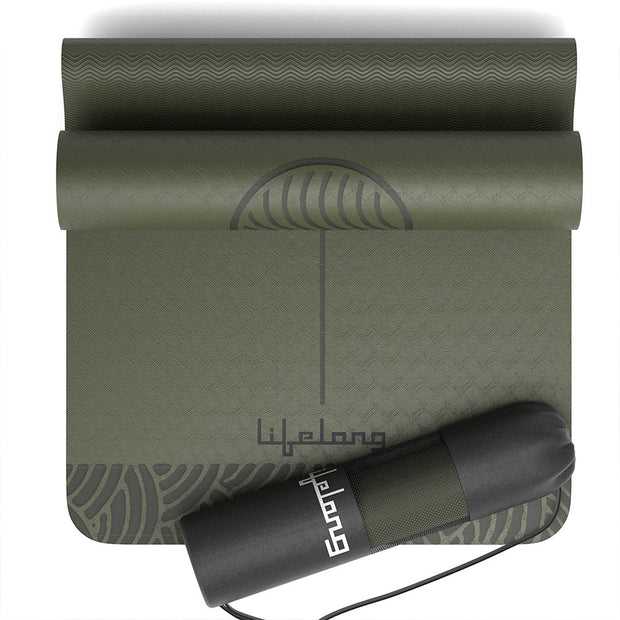 Yoga Mat with Carry Bag – 5mm Thick TPE, Non-Toxic & Sweat-Resistant (Olive Green)