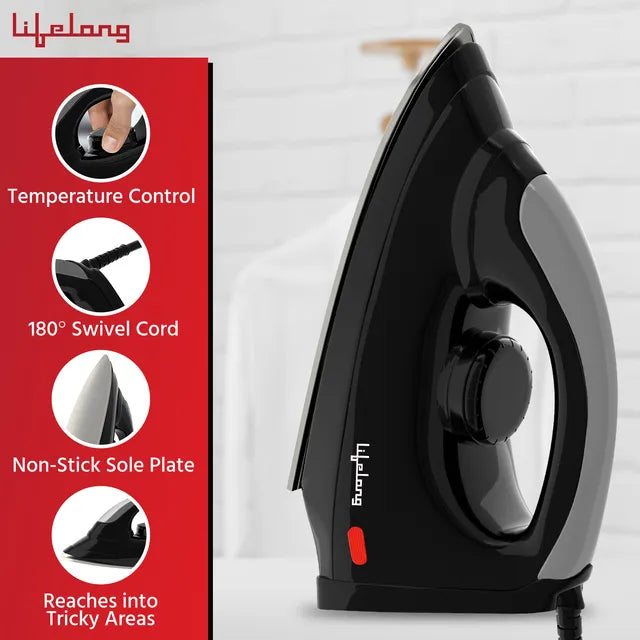 1000-Watt Dry Iron with Non-Stick Soleplate, Lightweight Body, Overheat Safety Protection – White
