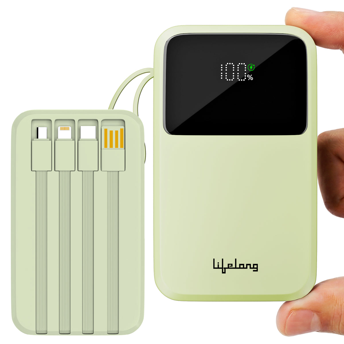 Lifelong Electronics 10000mAh 22.5W Fast Charging Power Bank | 3 Inputs (1 Built-in USB A Cable + 1 C + 1 Lightning Port) & 6 Outputs (3 Built-in Cables + 1 C + 2 A Port) | Small Pocket Size Powerbank