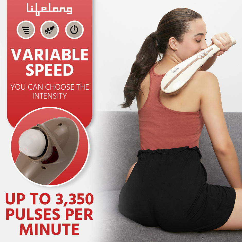 Lifelong Wireless Full body Massager With 3 Massage Heads & Variable Speed Settings For Pain Relief and Relaxation, Rechargeable Handheld Massager, 1 Year Warranty, Battery Powered