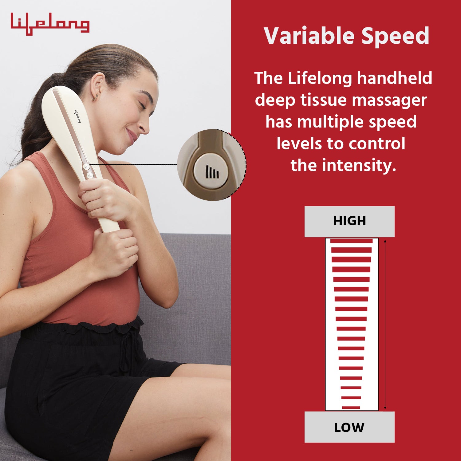 Lifelong Wireless Full body Massager With 3 Massage Heads & Variable Speed Settings For Pain Relief and Relaxation, Rechargeable Handheld Massager, 1 Year Warranty, Battery Powered