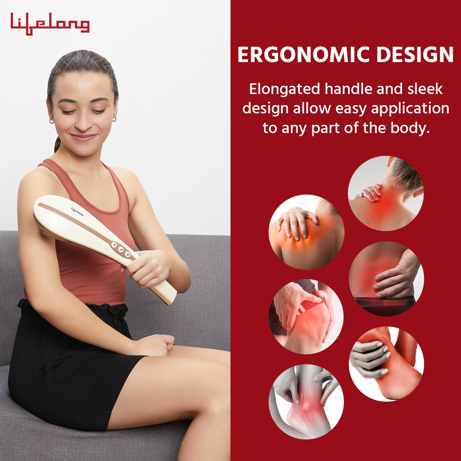 Lifelong Wireless Full body Massager With 3 Massage Heads & Variable Speed Settings For Pain Relief and Relaxation, Rechargeable Handheld Massager, 1 Year Warranty, Battery Powered