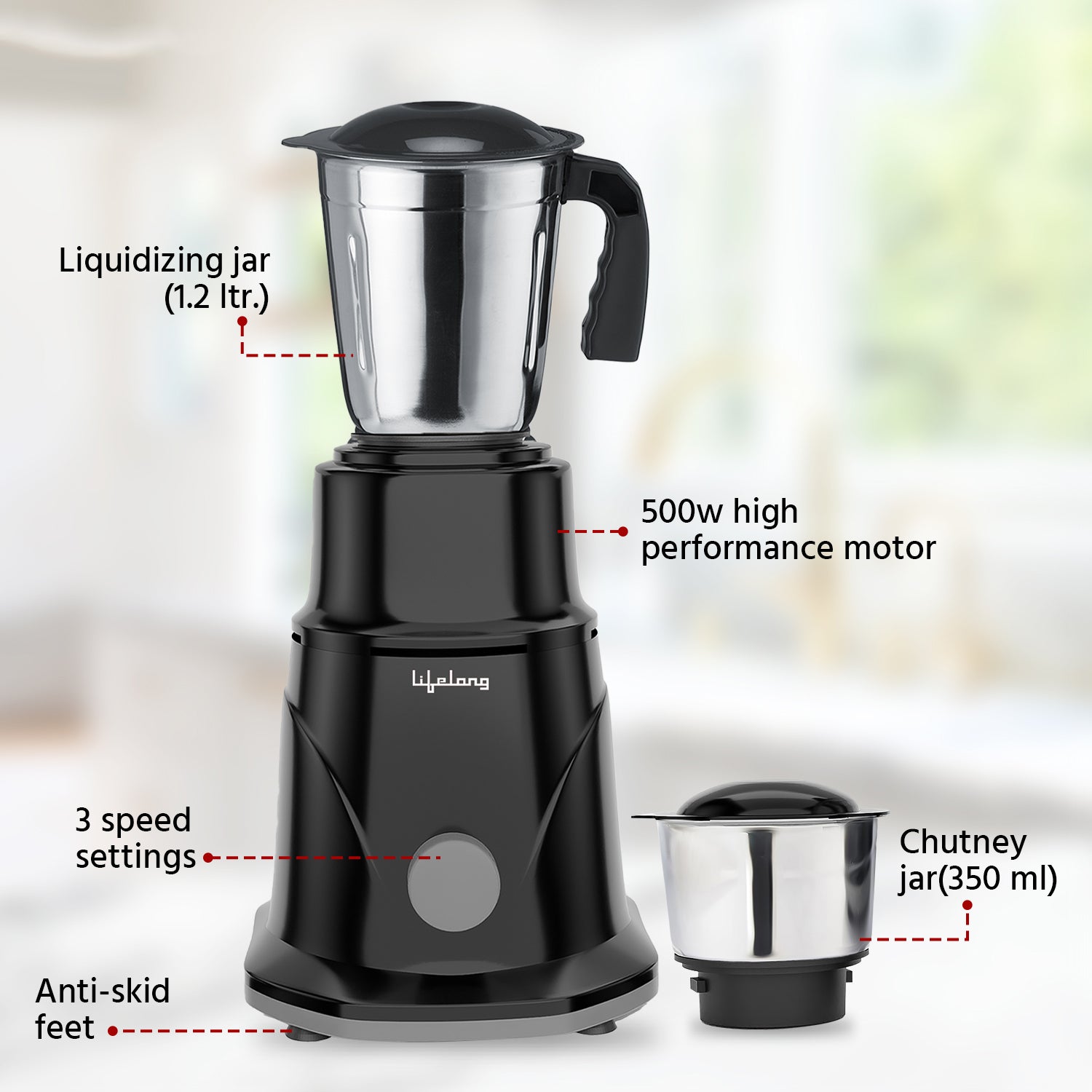 Lifelong Iron and Mixer Combo- 2 Jar with 3 Speed Control