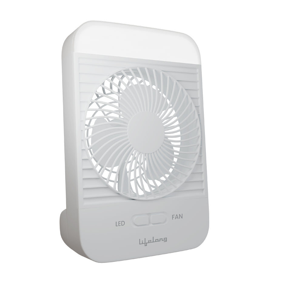 Lifelong Portable Mini Fan with LED Light | Rechargeable 2000mAh Battery | 5W BLDC Motor | 3 Speed up to 2800 RPM | Compact Desk & Travel Fan