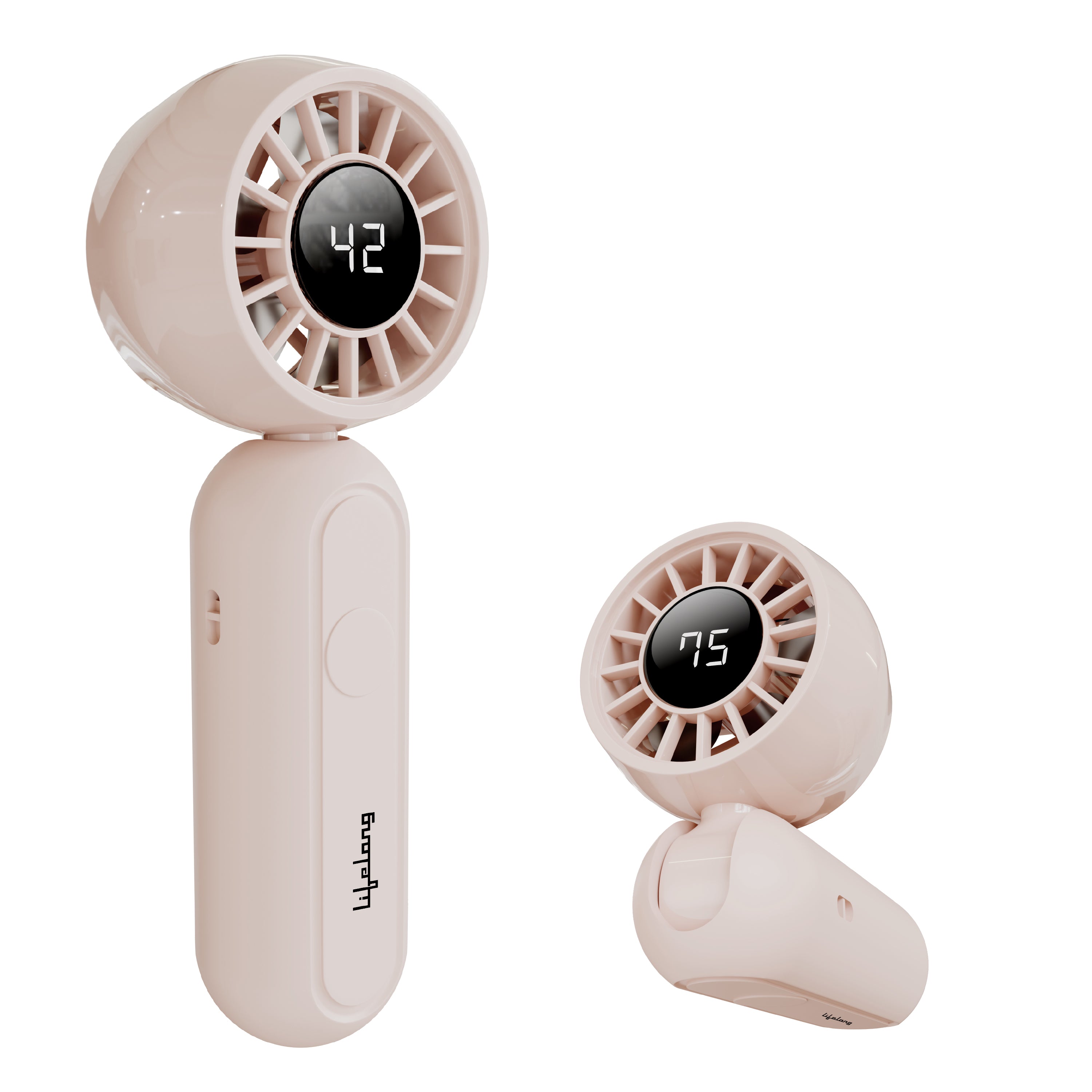 Lifelong Personal Hand Fan with Cool Touch & Hiking Buckle | USB Type-C Rechargeable Portable Mini Fan | 2000mAh Battery, 3 Speed up to 7500 RPM | Handheld Travel Fan for Outdoor, Office & Camping (Beige)