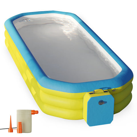7FT Inflatable & Foldable Swimming Pool for Family – Large Portable Kiddie Pool with Storage Bag & Air Pump – Easy to Carry, Store & Transport – Outdoor Summer Pool for Adults & Kids