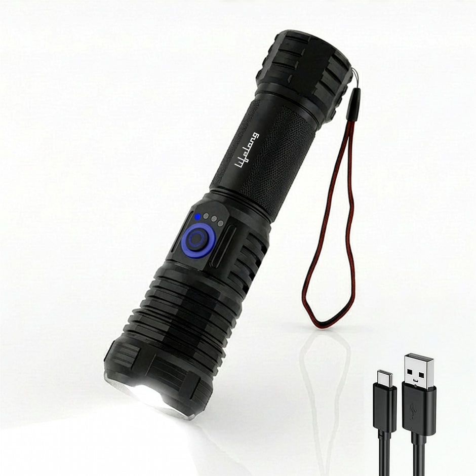 Lifelong Rechargeable High Power Torch Light | 5000 Lumens,  XHP90 Emergency Flash Light for Night| 5000 mAh | IP55 Dust & Waterproof |Adjustable Focus Zoom & Wide Beam for Camping, Trekking & Outdoor