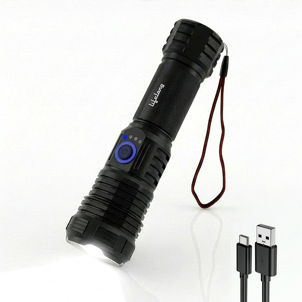 Lifelong Rechargeable High Power Torch Light | 5000 Lumens,  XHP90 Emergency Flash Light for Night| 5000 mAh | IP55 Dust & Waterproof |Adjustable Focus Zoom & Wide Beam for Camping, Trekking & Outdoor