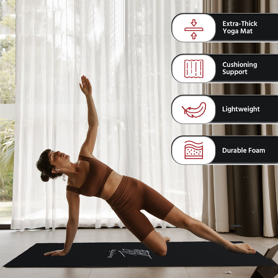 Lifelong Yoga mat for Women & Men EVA Material 4mm Black Anti Slip for Gym Workout