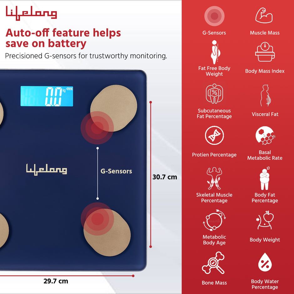 Lifelong Smart Weighing Scale with BMI & 18 Measurement Functions with Lifelong Smart Home App-Bluetooth Sensor Technology | Electronic Weight Machine | Battery Included
