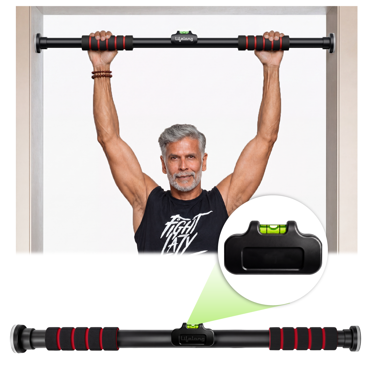 Lifelong Pull Up Bar for Home| Adjustable 62–100 cm Doorway Pull Up Bar with Built-in Leveller |No Drill Installation |100kg Capacity, Anti-Slip Lock, Foam Grip Handles |Gym Equipment for Home Workout