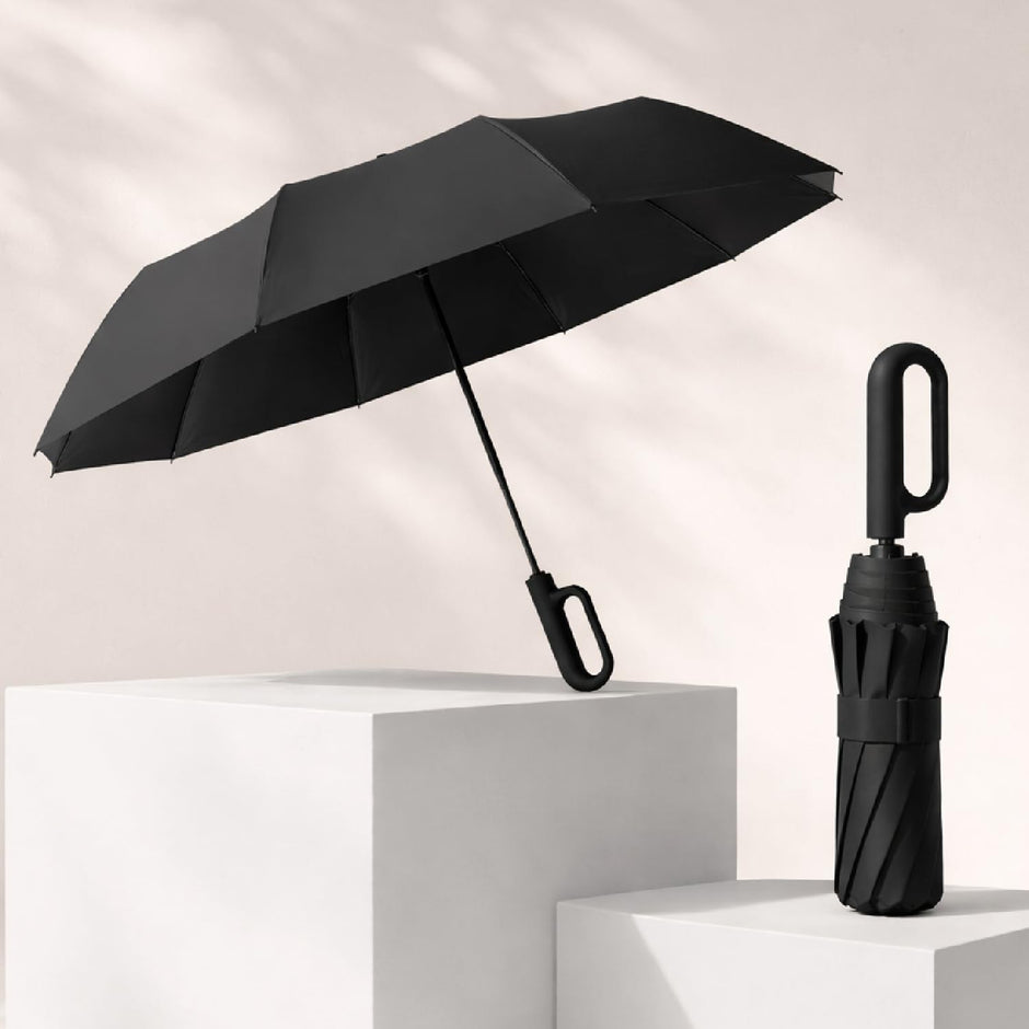 Lifelong UV Umbrella with Novelty Carabiner Handle | 3-Fold Travel Umbrella for Rain | Windproof & Compact for Sun Protection | Auto Open & Close | 8 Ribs Men & Women (Black)