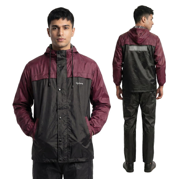 Lifelong Men's Raincoat Set | Raincoat for Men Waterproof | Waterproof Polyester Double-Coated Reversible Rain Suit | Hooded Jacket with Inner Mobile Pocket & Pants | Standard Length for Hiking, Camping