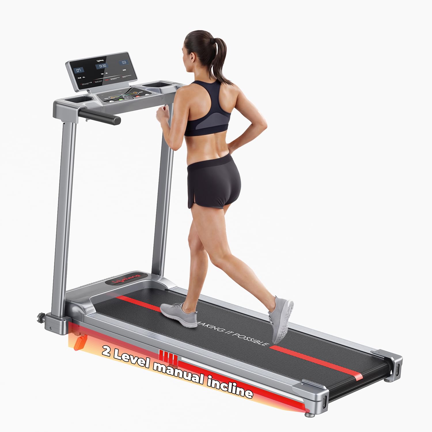 Lifelong 4.5HP Motorized Treadmill for Home | 2 Level Manual Incline | Foldable Handle | Max Speed 12 km/h | LED Display | 12 Workout Programs | 100 kg Capacity | Ideal Gym Equipment for Home Workout
