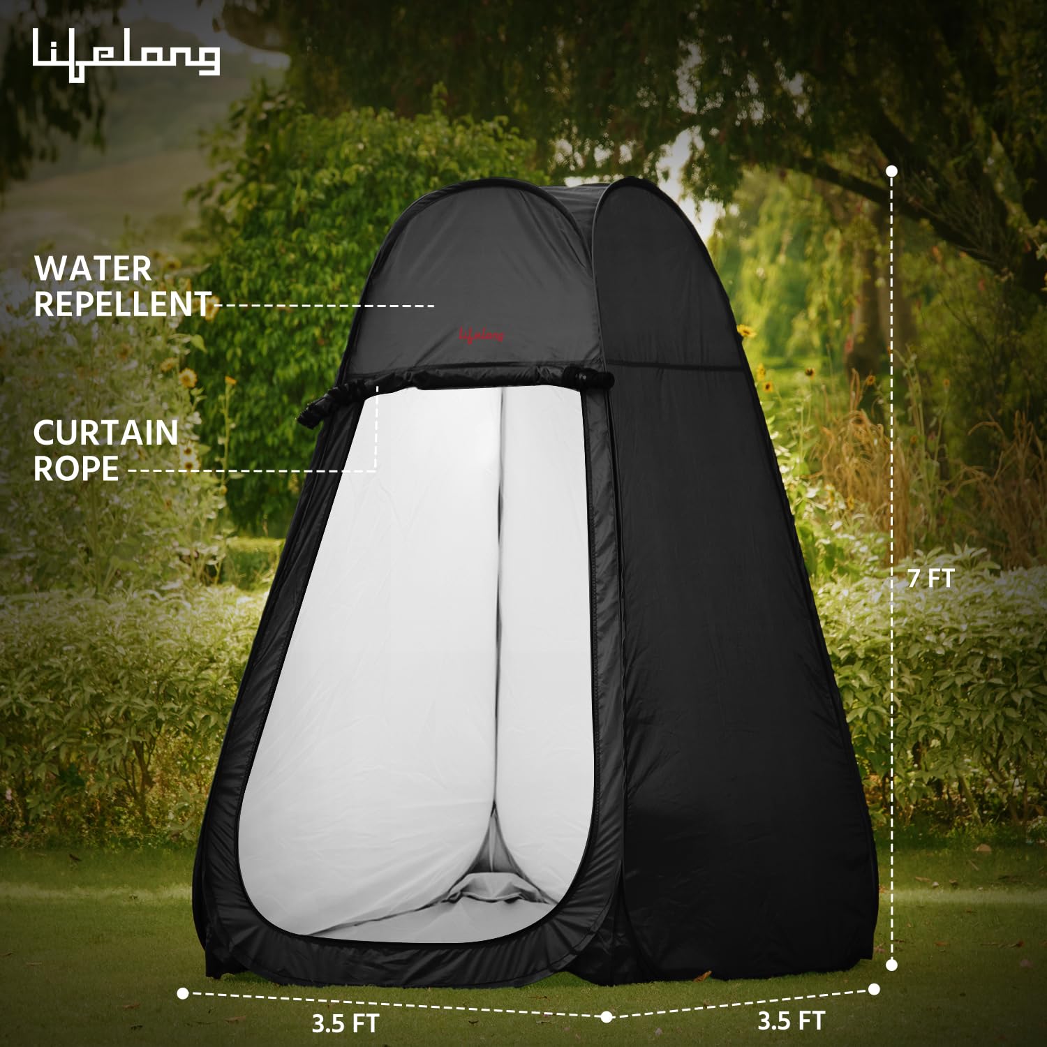Lifelong Polyester Pop Up Tent for Camping - Dress Changing with Portable Foldable Cloth Outdoor Bathroom Tent, Camp Toilet Rain Shelter, Height 7Ft-(Black 1 Person)