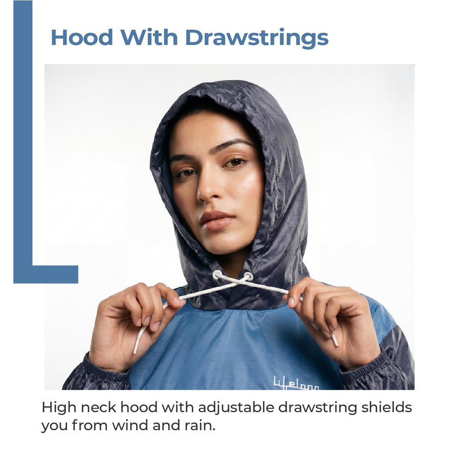 Lifelong Waterproof Unisex Raincoat | Raincoat for Men & Women Waterproof | Hooded Full Sleeves Rainwear | Outdoor Rain Poncho for Boys & Girls | Camping, Hiking & Travelling (1Pc, Navy Blue)