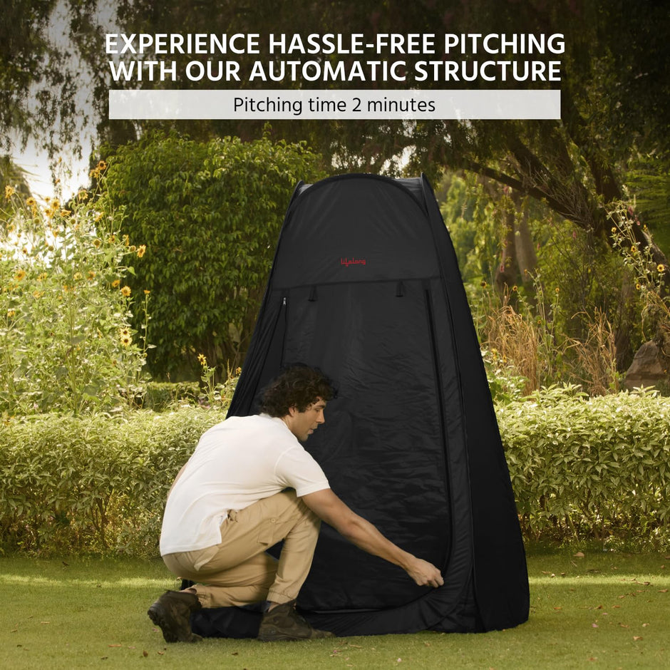 Lifelong Polyester Pop Up Tent for Camping - Dress Changing with Portable Foldable Cloth Outdoor Bathroom Tent, Camp Toilet Rain Shelter, Height 7Ft-(Black 1 Person)
