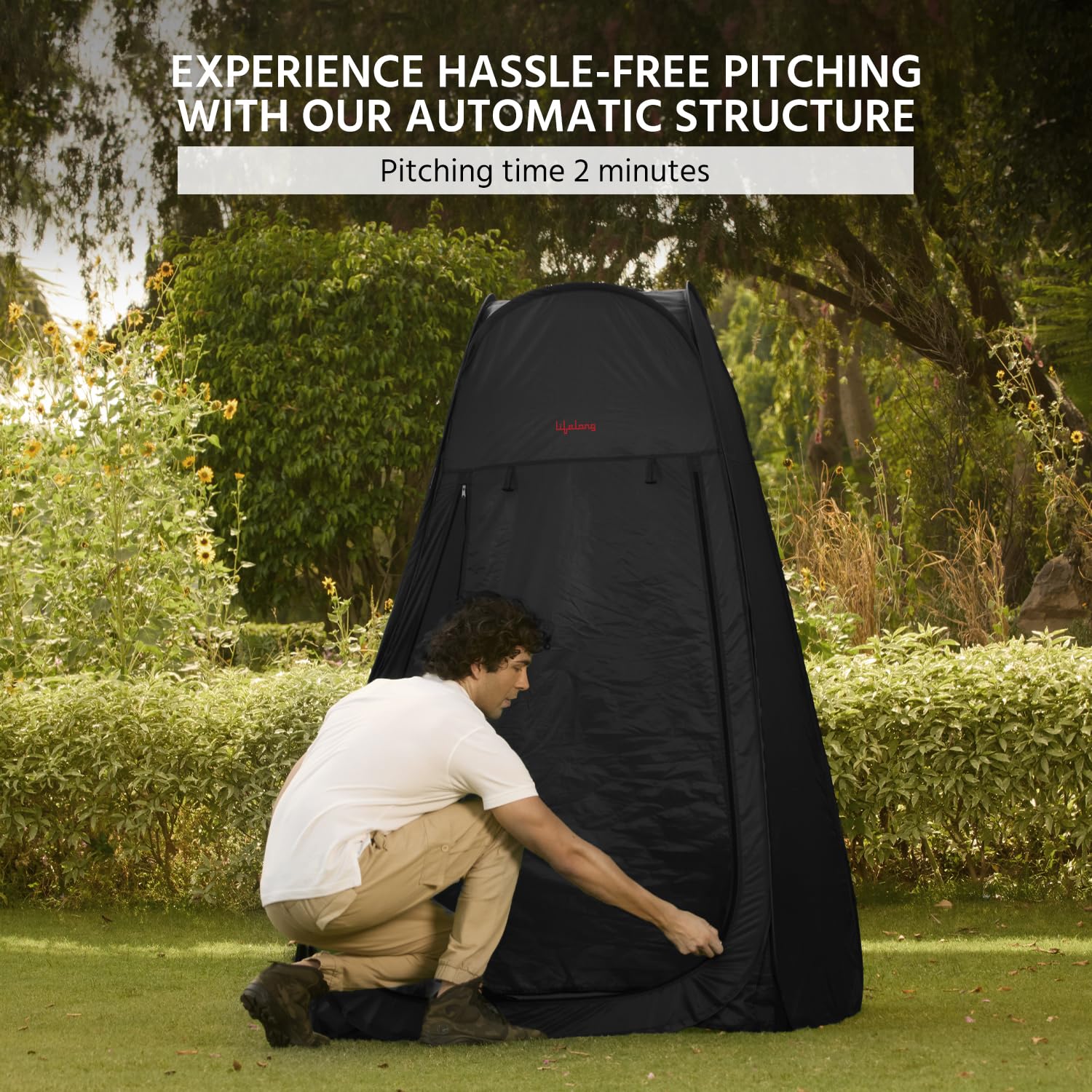Lifelong Polyester Pop Up Tent for Camping - Dress Changing with Portable Foldable Cloth Outdoor Bathroom Tent, Camp Toilet Rain Shelter, Height 7Ft-(Black 1 Person)