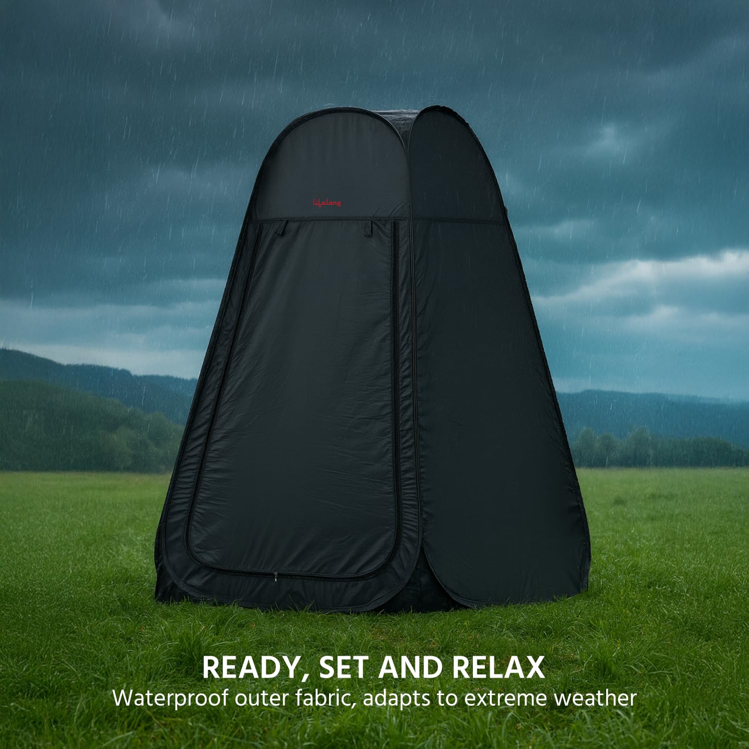 Lifelong Polyester Pop Up Tent for Camping - Dress Changing with Portable Foldable Cloth Outdoor Bathroom Tent, Camp Toilet Rain Shelter, Height 7Ft-(Black 1 Person)