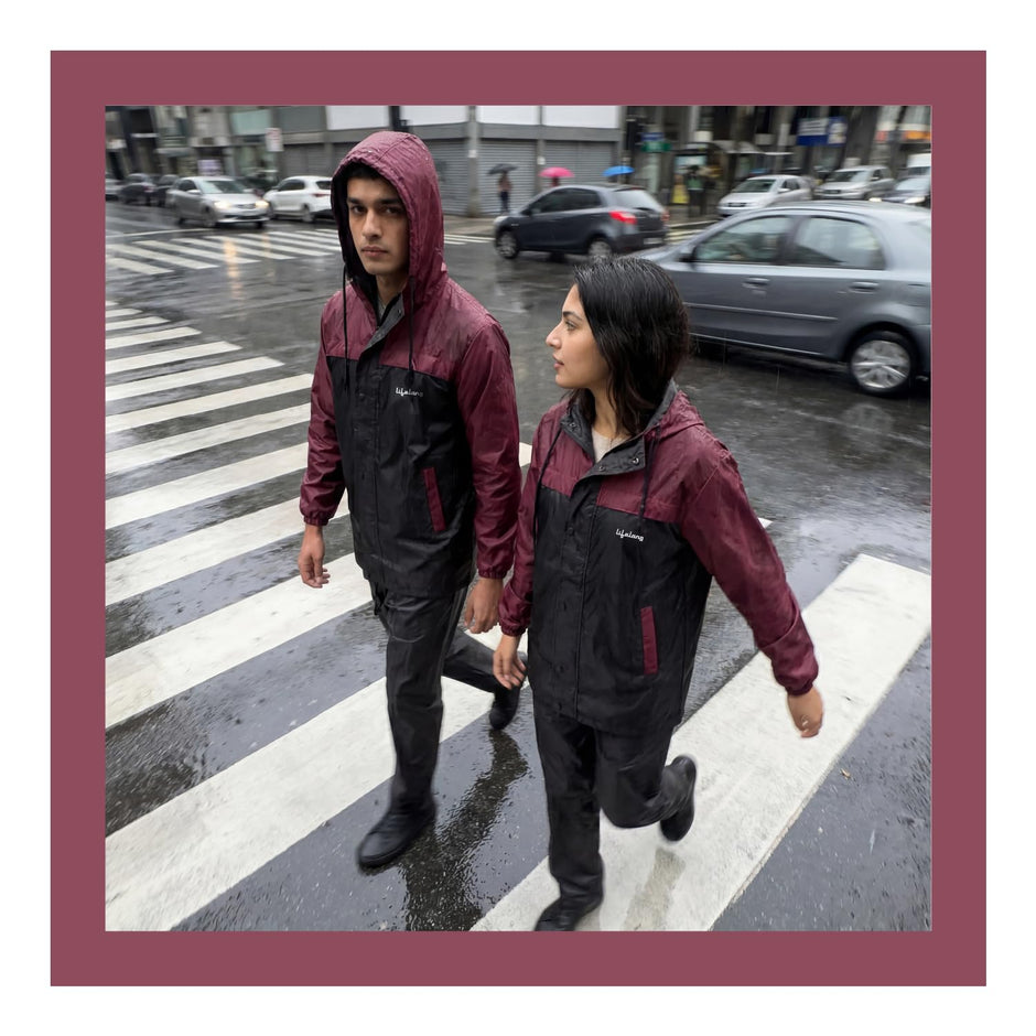 Lifelong Men's Raincoat Set | Raincoat for Men Waterproof | Waterproof Polyester Double-Coated Reversible Rain Suit | Hooded Jacket with Inner Mobile Pocket & Pants | Standard Length for Hiking, Camping