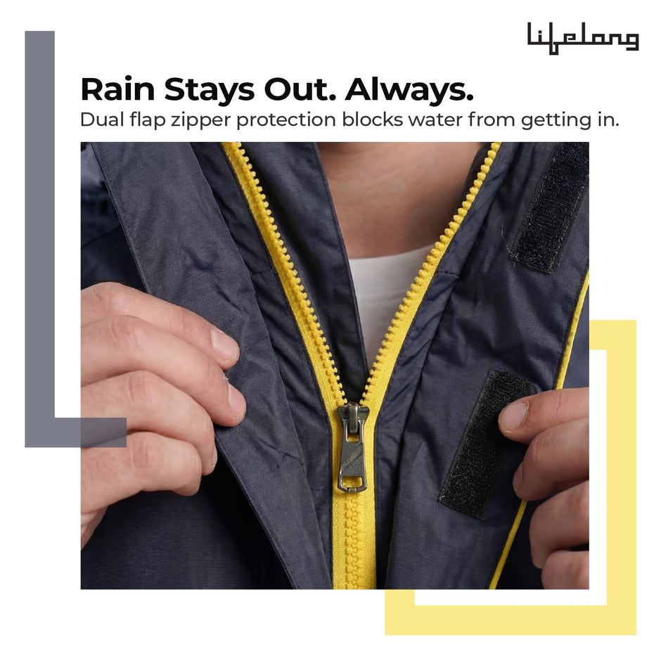 Lifelong Men’s Raincoat Set | Raincoat for Men Waterproof | Polyester Seam Sealed Single Layer Rain Suit | Hooded Jacket with Inner Mobile Pocket & Pants | Bag Extension | Hiking, Camping