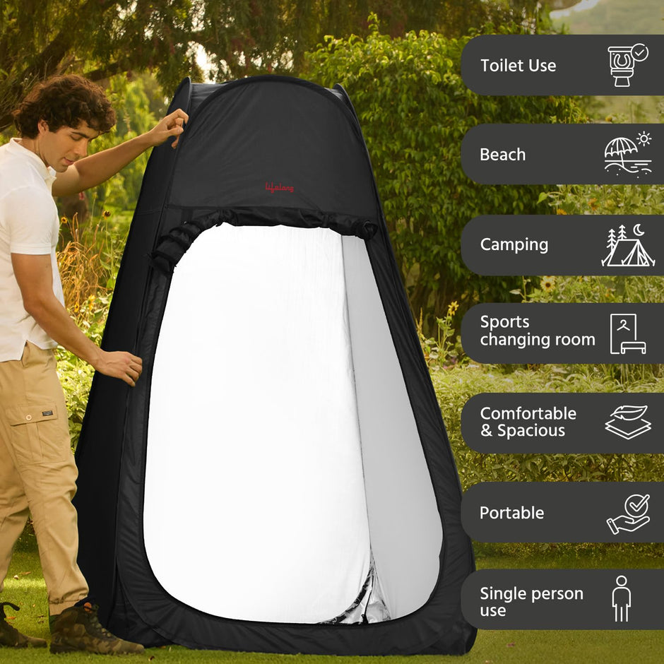 Lifelong Polyester Pop Up Tent for Camping - Dress Changing with Portable Foldable Cloth Outdoor Bathroom Tent, Camp Toilet Rain Shelter, Height 7Ft-(Black 1 Person)