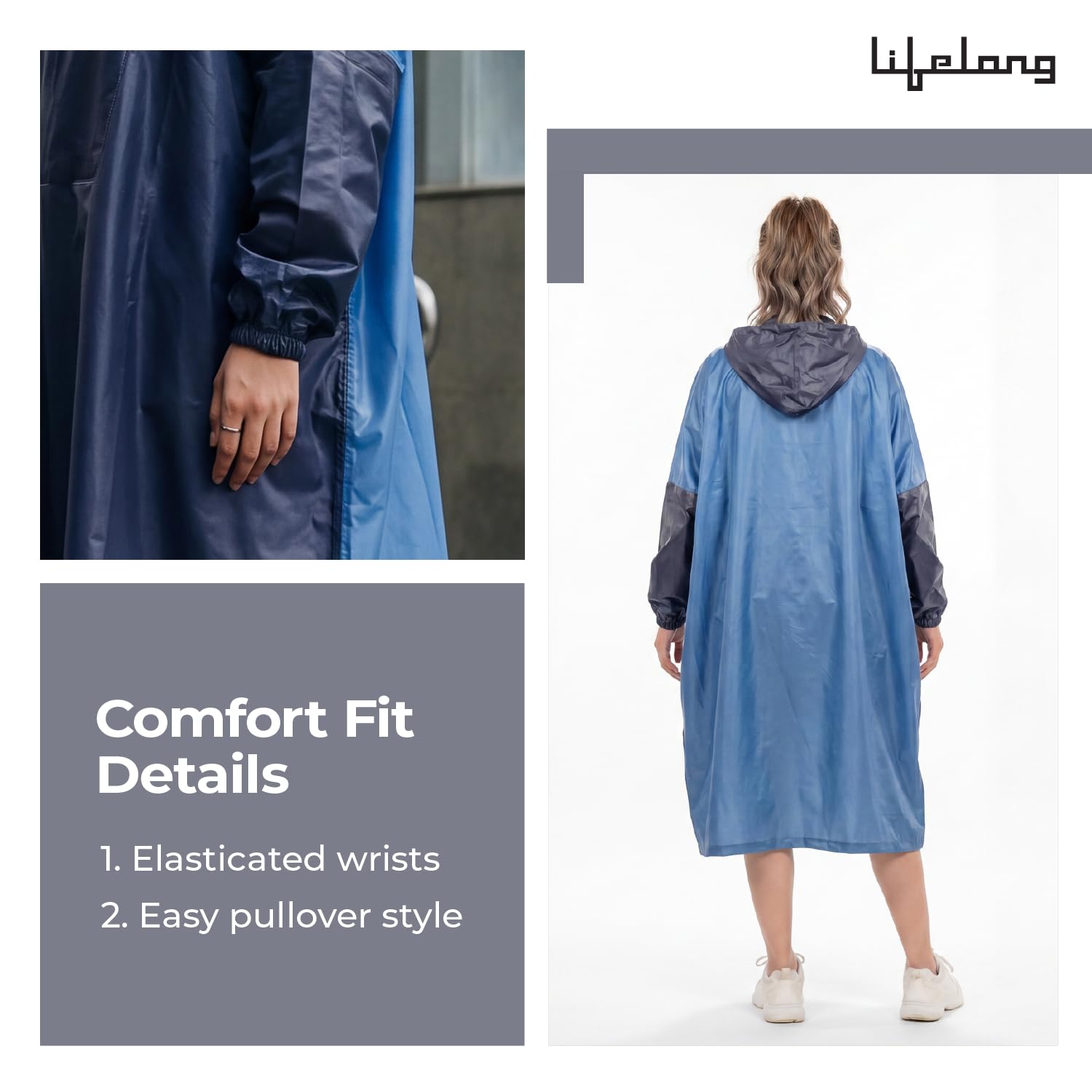 Lifelong Waterproof Unisex Raincoat | Raincoat for Men & Women Waterproof | Hooded Full Sleeves Rainwear | Outdoor Rain Poncho for Boys & Girls | Camping, Hiking & Travelling (1Pc, Navy Blue)
