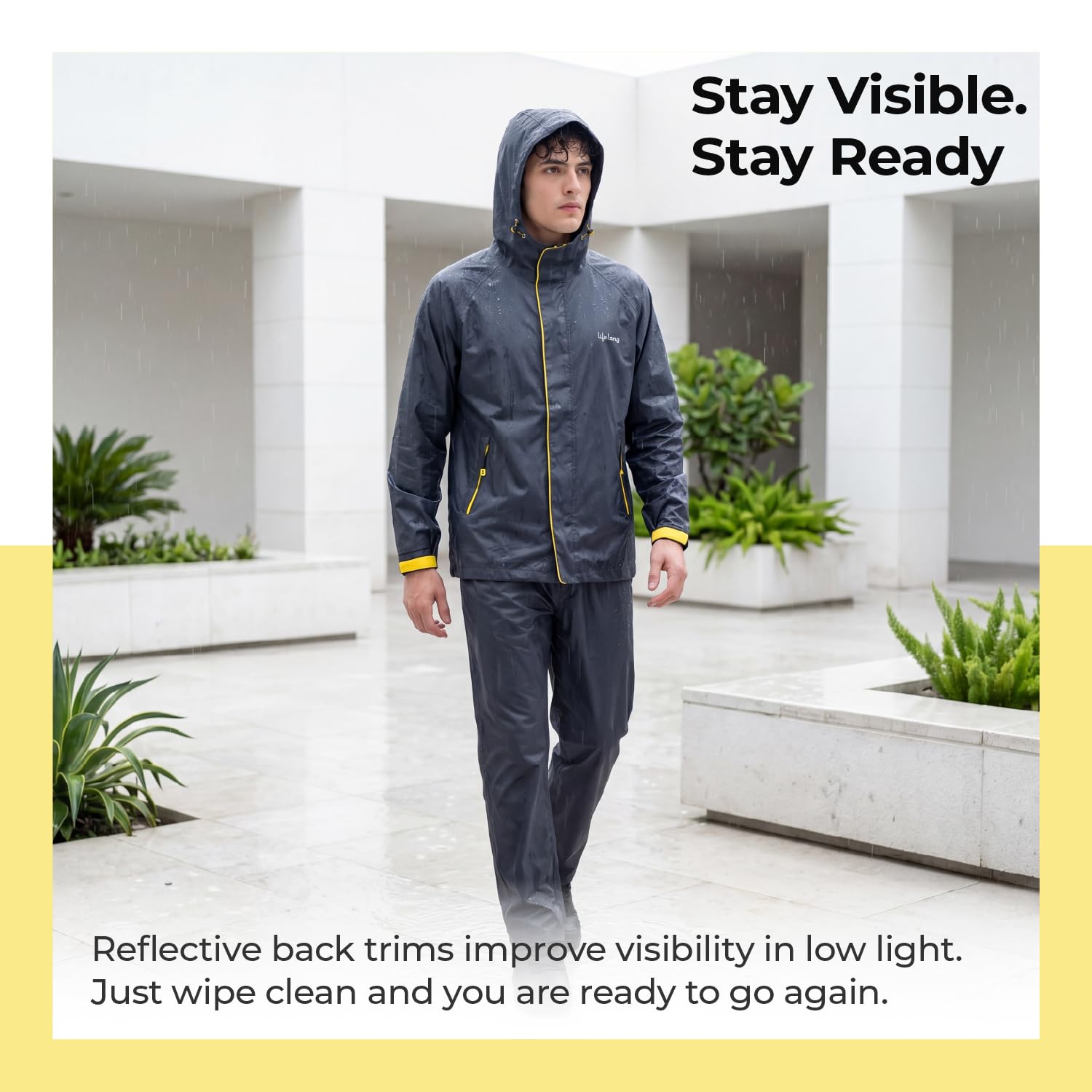 Lifelong Men’s Raincoat Set | Raincoat for Men Waterproof | Polyester Seam Sealed Single Layer Rain Suit | Hooded Jacket with Inner Mobile Pocket & Pants | Bag Extension | Hiking, Camping