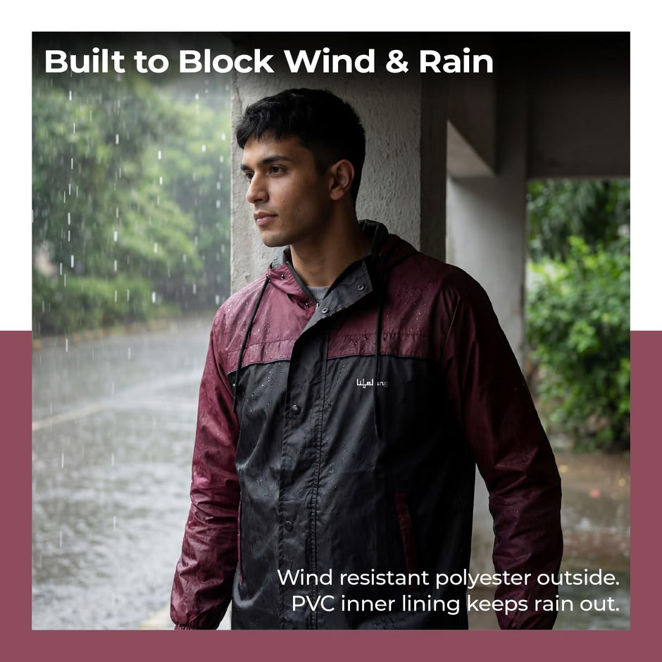 Lifelong Men's Raincoat Set | Raincoat for Men Waterproof | Waterproof Polyester Double-Coated Reversible Rain Suit | Hooded Jacket with Inner Mobile Pocket & Pants | Standard Length for Hiking, Camping