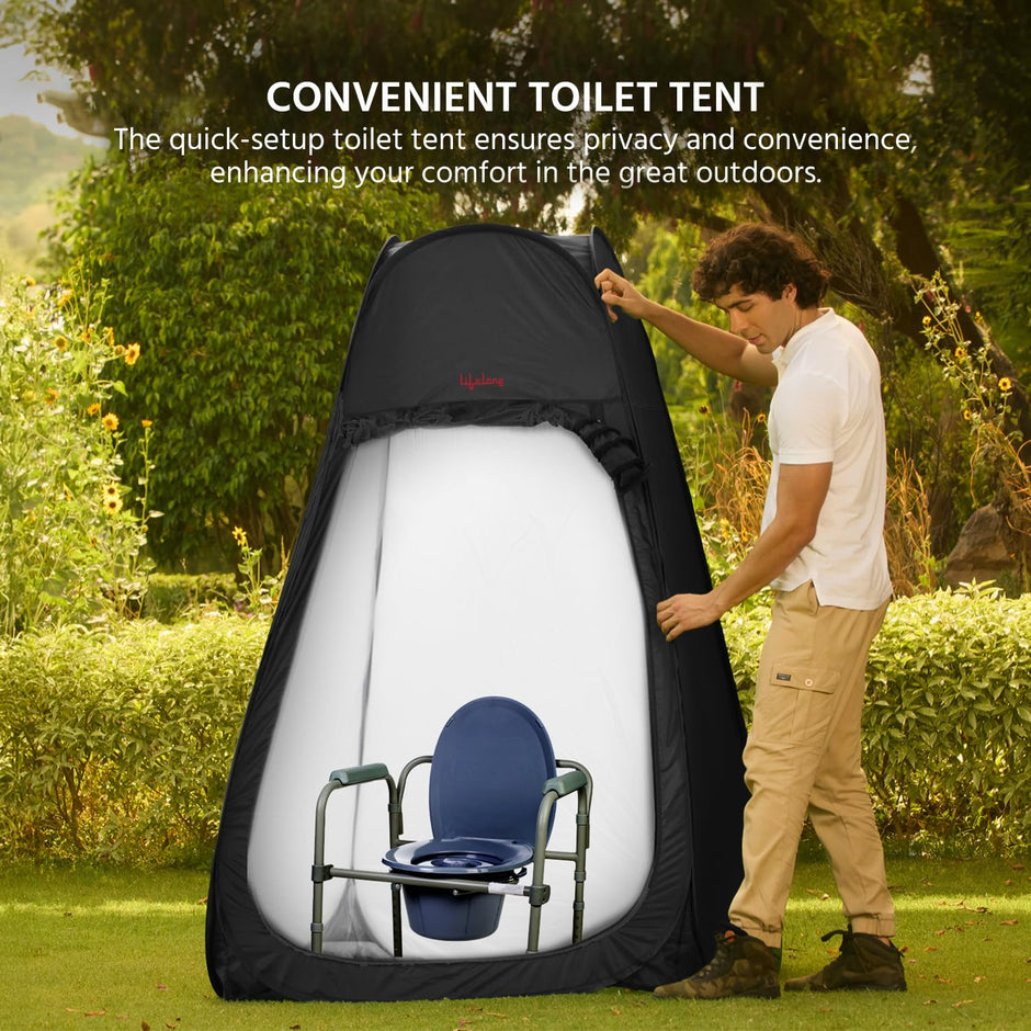 Lifelong Polyester Pop Up Tent for Camping - Dress Changing with Portable Foldable Cloth Outdoor Bathroom Tent, Camp Toilet Rain Shelter, Height 7Ft-(Black 1 Person)