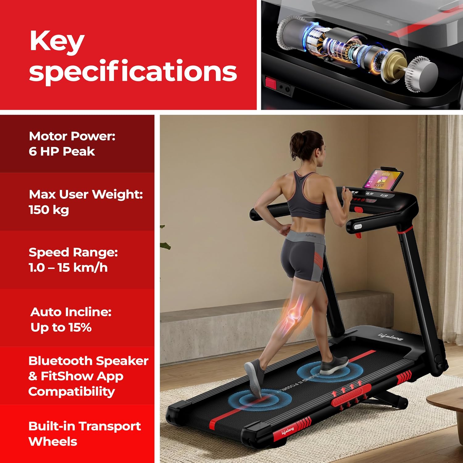 6HP Motorized Treadmill with 25 Levels Auto Incline