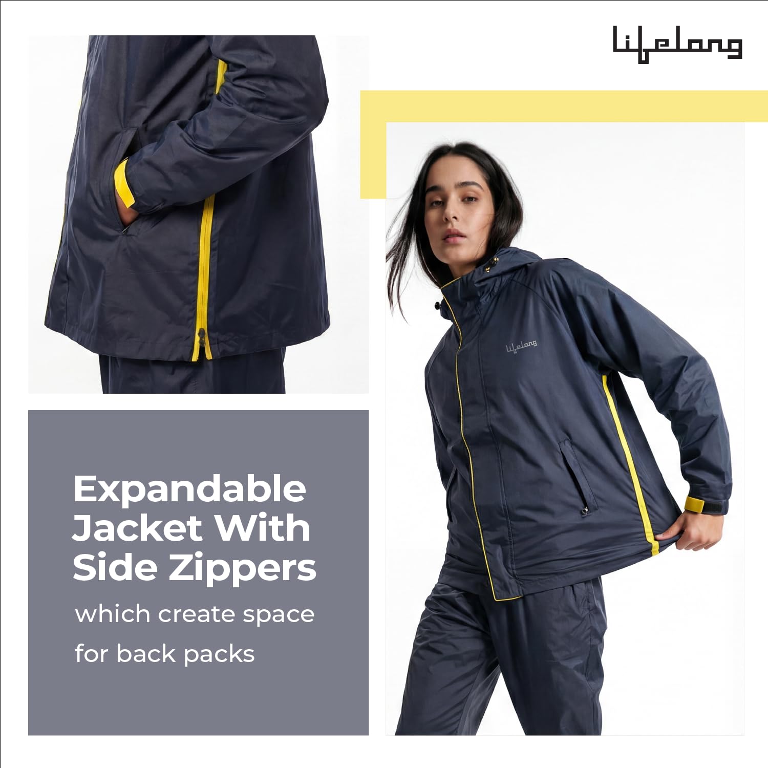 Lifelong Men’s Raincoat Set | Raincoat for Men Waterproof | Polyester Seam Sealed Single Layer Rain Suit | Hooded Jacket with Inner Mobile Pocket & Pants | Bag Extension | Hiking, Camping