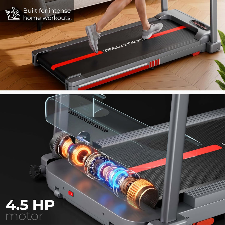 Lifelong 4.5HP Motorized Treadmill for Home | 2 Level Manual Incline | Foldable Handle | Max Speed 12 km/h | LED Display | 12 Workout Programs | 100 kg Capacity | Ideal Gym Equipment for Home Workout