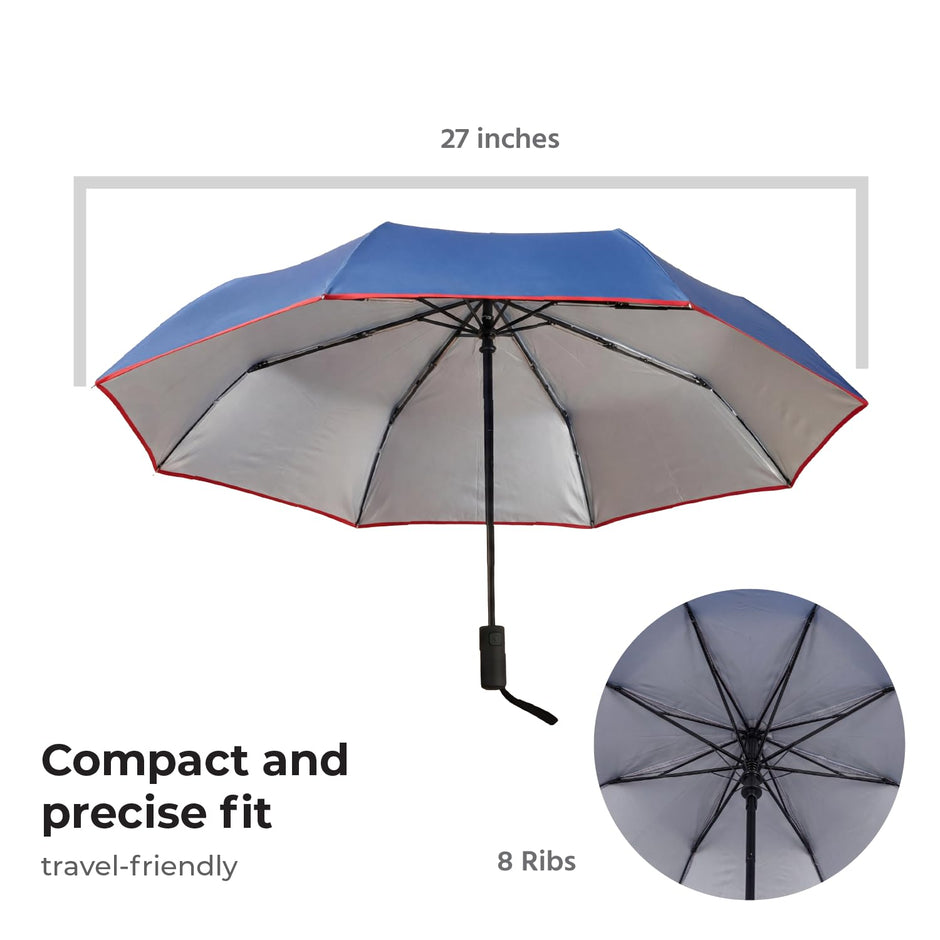 Lifelong Travel Windproof Automatic Umbrella for Rain | 2-Fold Umbrella for Sun Protection | 27” Big Size UV Protection Travel Umbrella for Woman and Man | Auto Open Waterproof Umbrella for Rain (Blue)