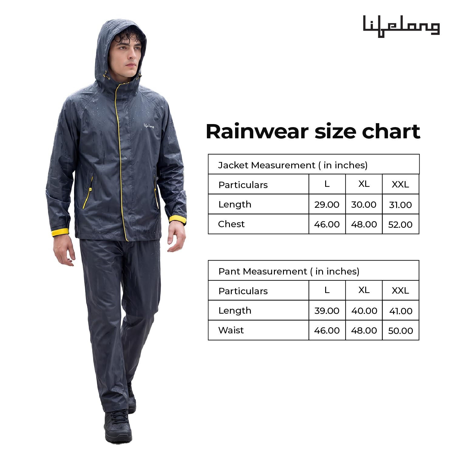 Lifelong Men’s Raincoat Set | Raincoat for Men Waterproof | Polyester Seam Sealed Single Layer Rain Suit | Hooded Jacket with Inner Mobile Pocket & Pants | Bag Extension | Hiking, Camping