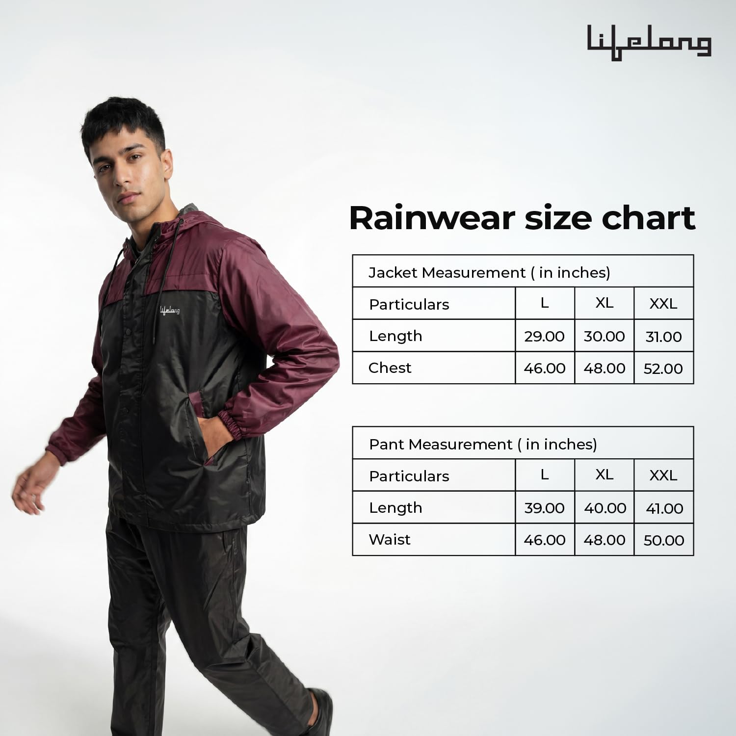 Lifelong Men's Raincoat Set | Raincoat for Men Waterproof | Waterproof Polyester Double-Coated Reversible Rain Suit | Hooded Jacket with Inner Mobile Pocket & Pants | Standard Length for Hiking, Camping