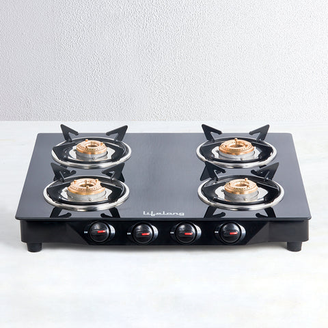 Glass Top Gas Stove, 4 Burner Gas Stove (ISI Certified)