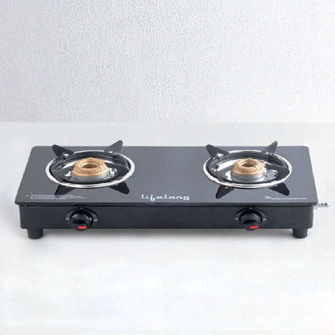 Glass Top 2 Burner Gas Stove (ISI Certified)