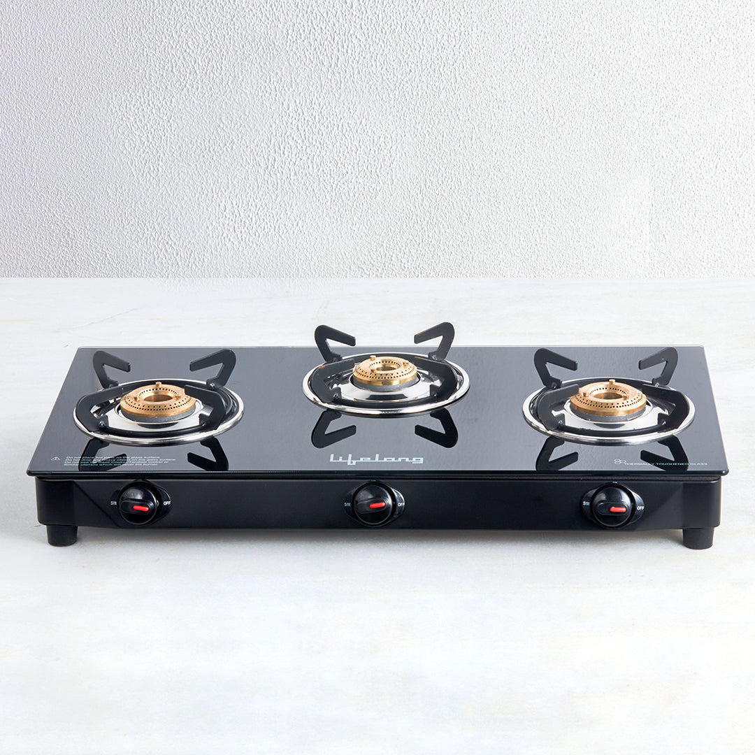 Glass Top Gas Stove, 3 Burner Gas Stove (ISI Certified)